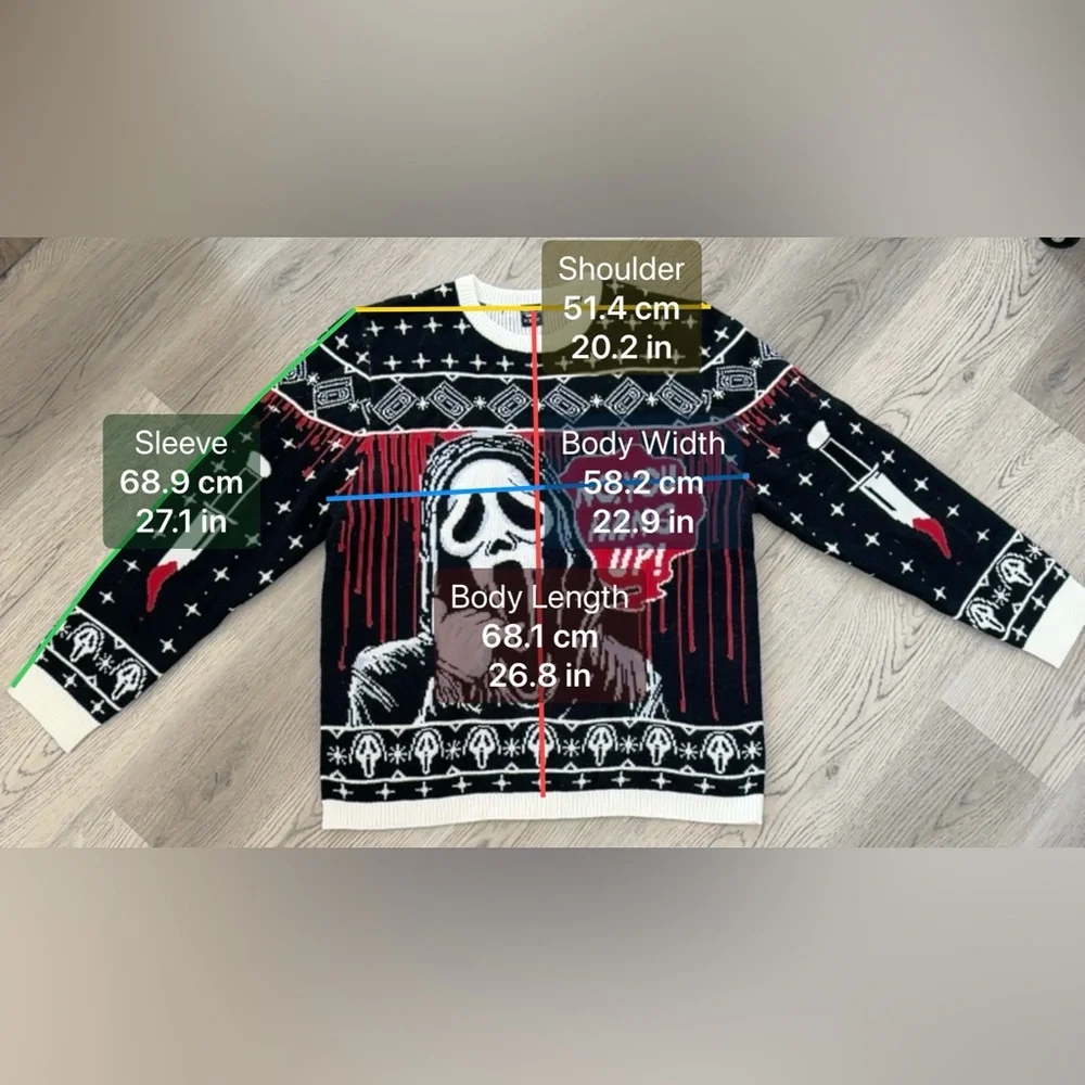NEW SCREAM Ghost Face Horror Movie Ugly Christmas Sweater Size XL NEW RARE - Picture 7 of 9